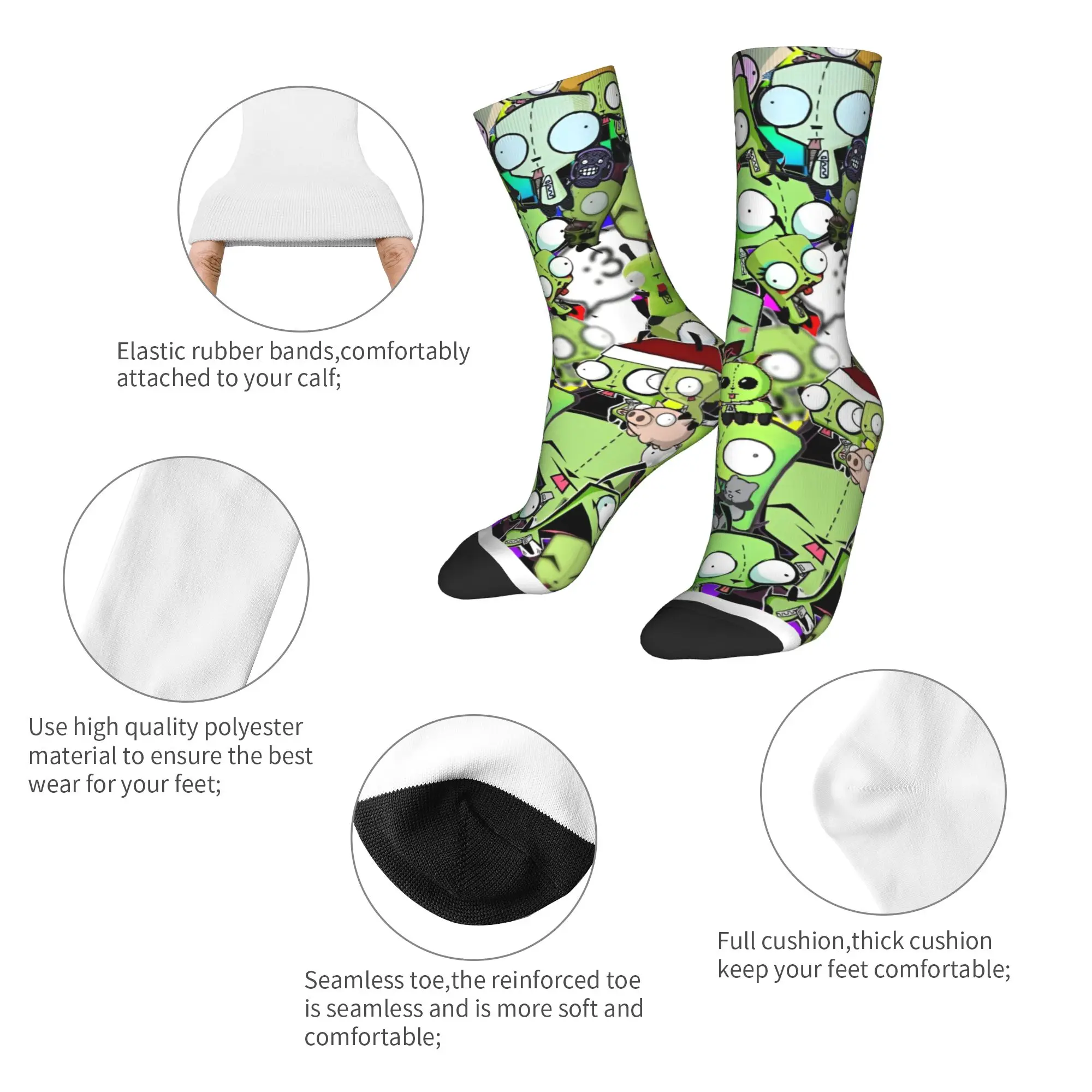 Winter Warm Funny Men's Women's Invaders Zims  Socks Cartoon Dark Comedy Sweat Absorbing Skateboard Socks,