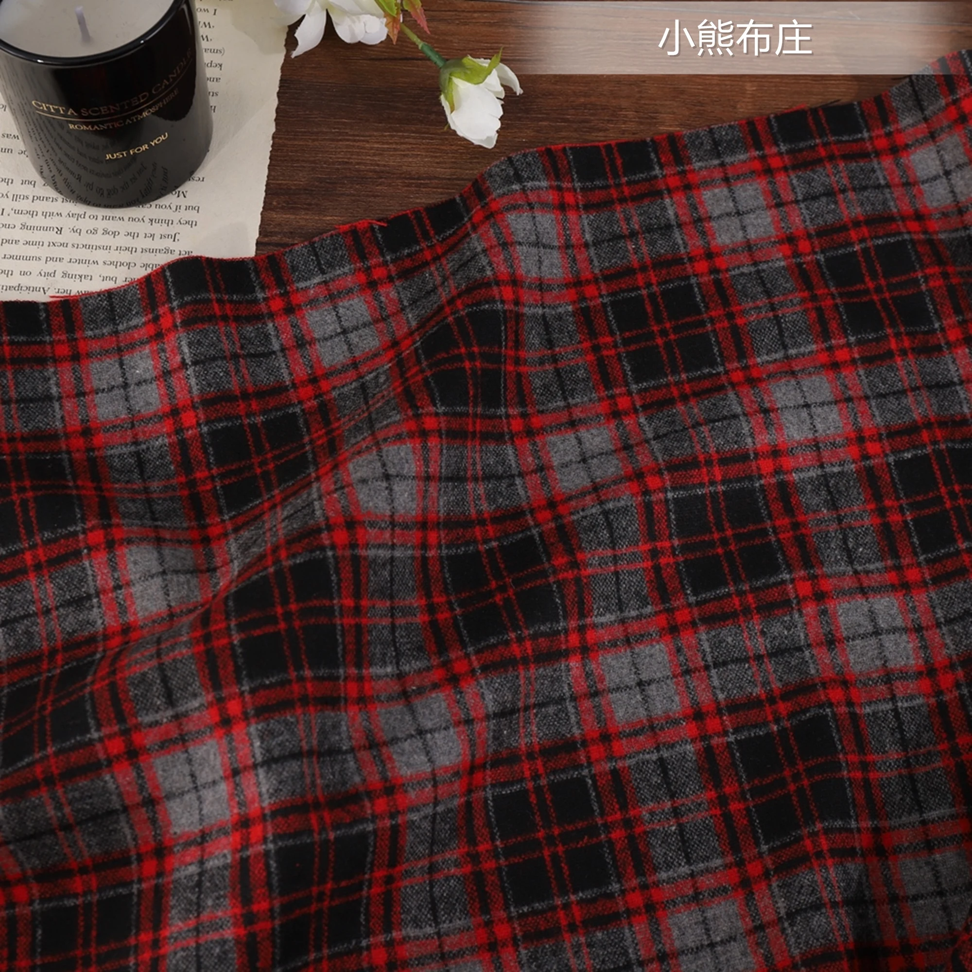 Woolen Fabric By The Meter for Clothes Diy Coat Sewing Plaid Vintage Thin Cloth Red Blue Retro Winter Fashion Drape soft Textile