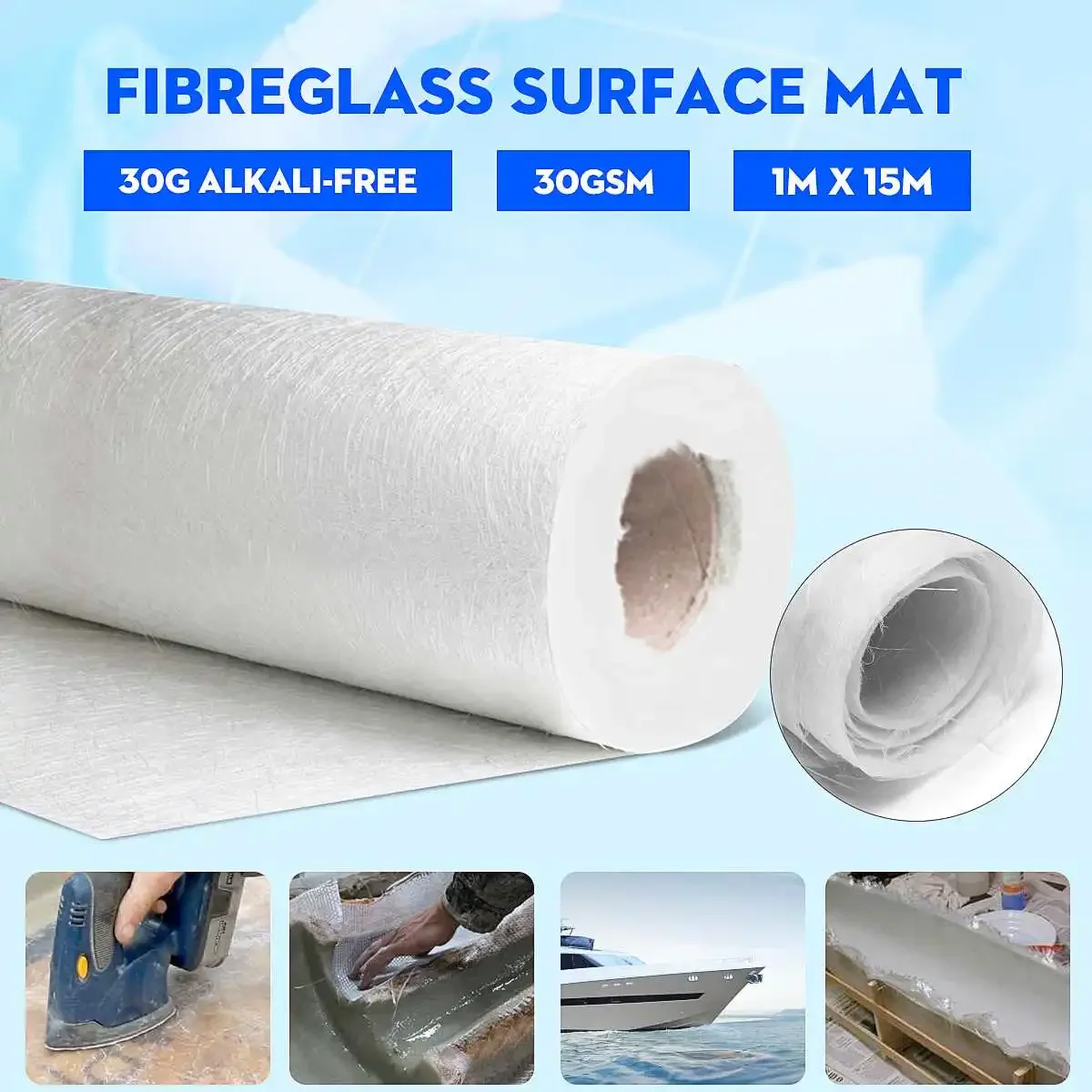 1mx15m 30g Alkali Free Fibreglass Mat Fiber Glass Cutting Fiber Cloth Chop Strand Matting Pad