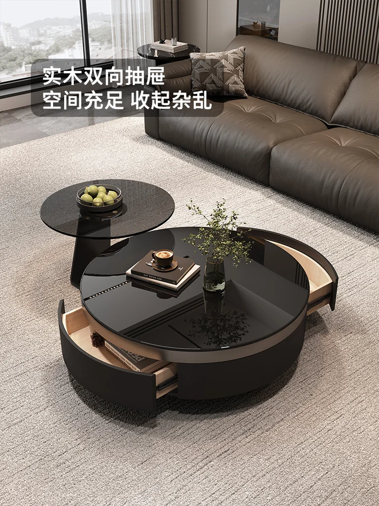 Italian light luxury glass coffee table with drawers small apartment living room simple advanced modern Internet celebrity minim