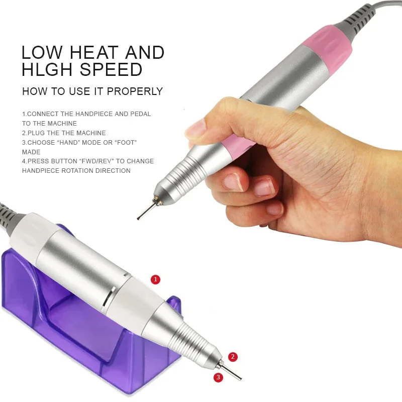 NEW Professional Electric Nail Drill Handle 35000RPM Nail Art Drill Handpiece File Polish Grind Machine Manicure Drill Accessory