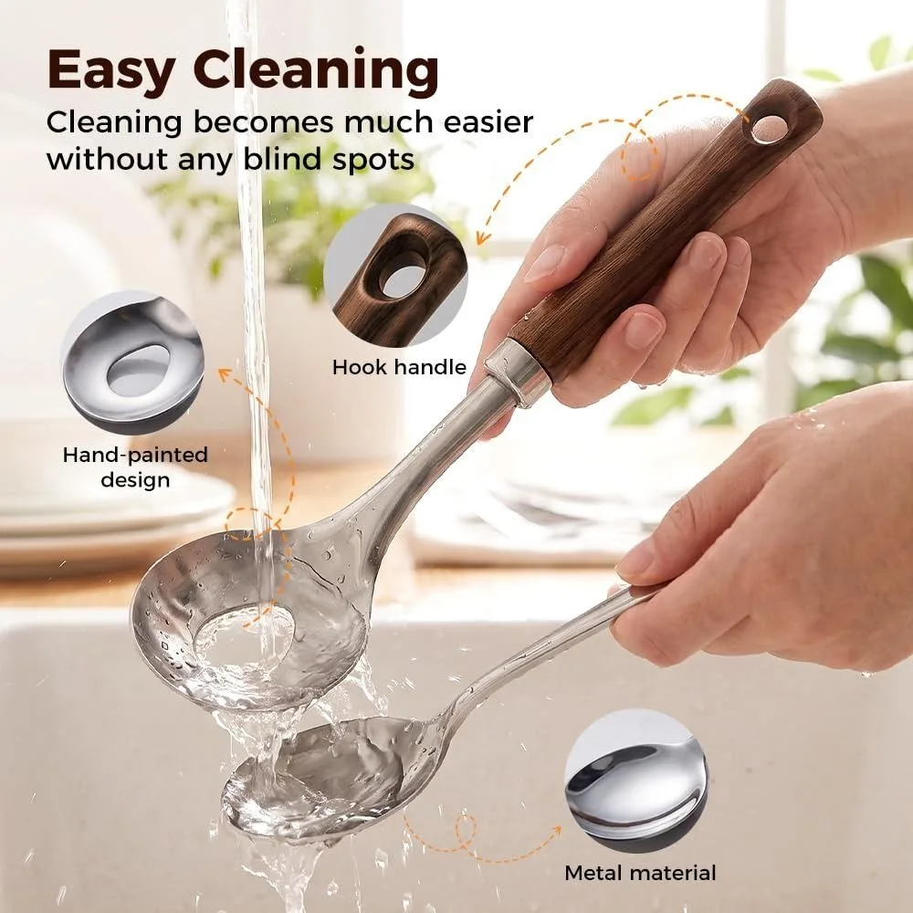 Stainless Steel Meatball Maker Spoon Wood Grain Handle Hanging Hole Meatball Scoop Round Spoon Head Meatball Portioning Tool