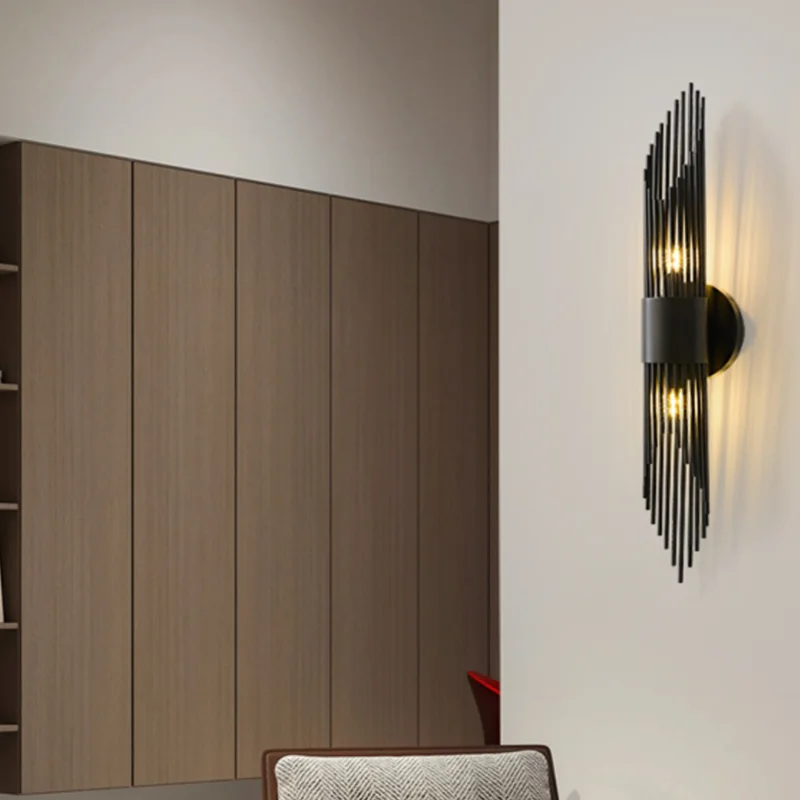 Lámpara de pared de cobre de lujo para dormitorio, mesita de noche, escalera, sala de estar, candelabro de pared, Color dorado y negro, accesorio de luz de atmósfera