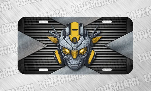 Yellow Robot Transformer Technology  License Plate Auto Car Tag FREE SHIP Aluminum