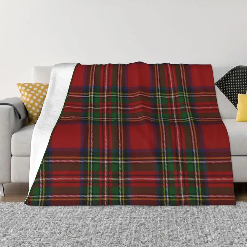 Royal Stewart Tartan Clan Sofa Fleece Throw Blanket Warm Flannel Geometric Gingham Blankets for Bedding Home Couch Bedspreads