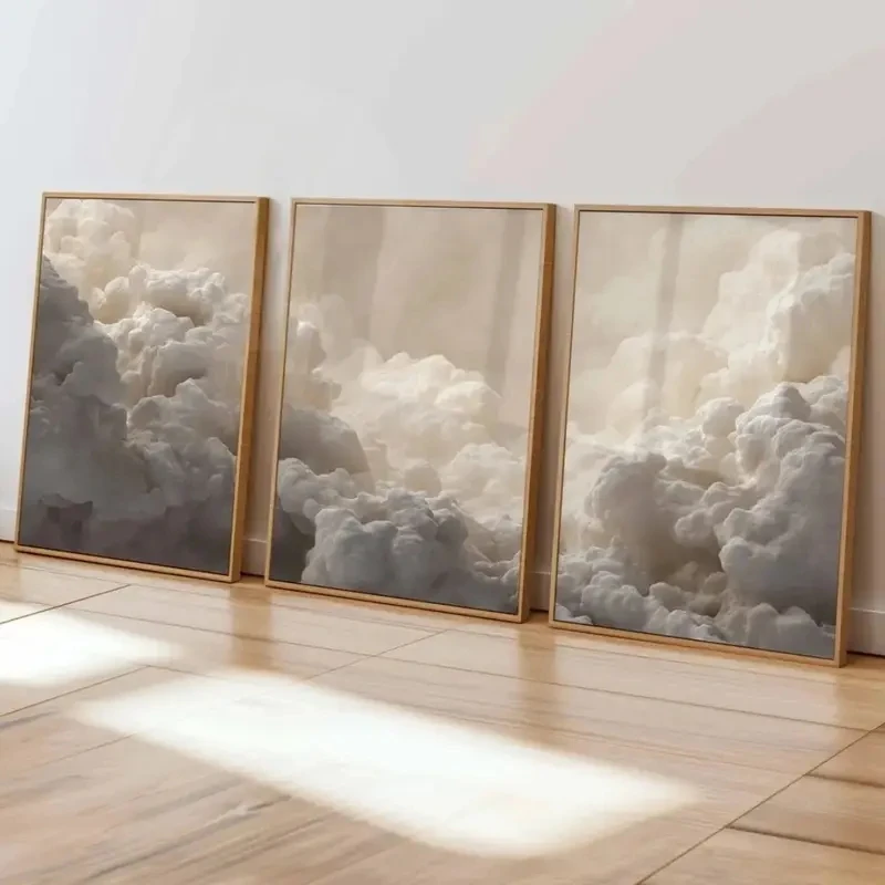 

3pcs/Set Retro Poster White Cloud Beige Sky Art Print Soft White Cloud Canvas Living Room Decoration Bedroom Aesthetic Design