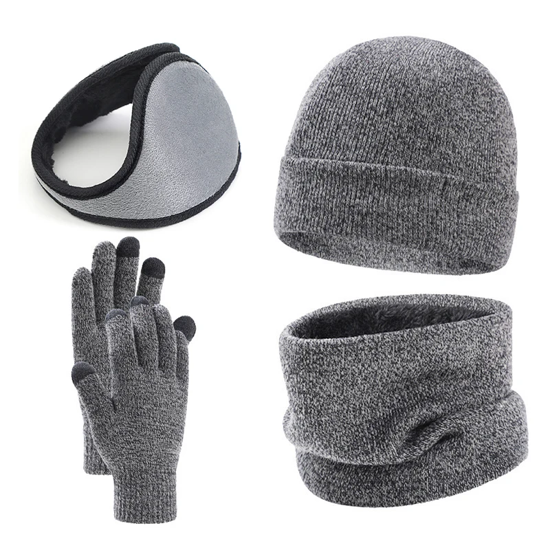 2022 Men's Moto Winter Gloves Ear Cover Couples Women Outdoor Fleece Warm Cold Scarf Motorcycle Riding Cap Knit Four Piece Set