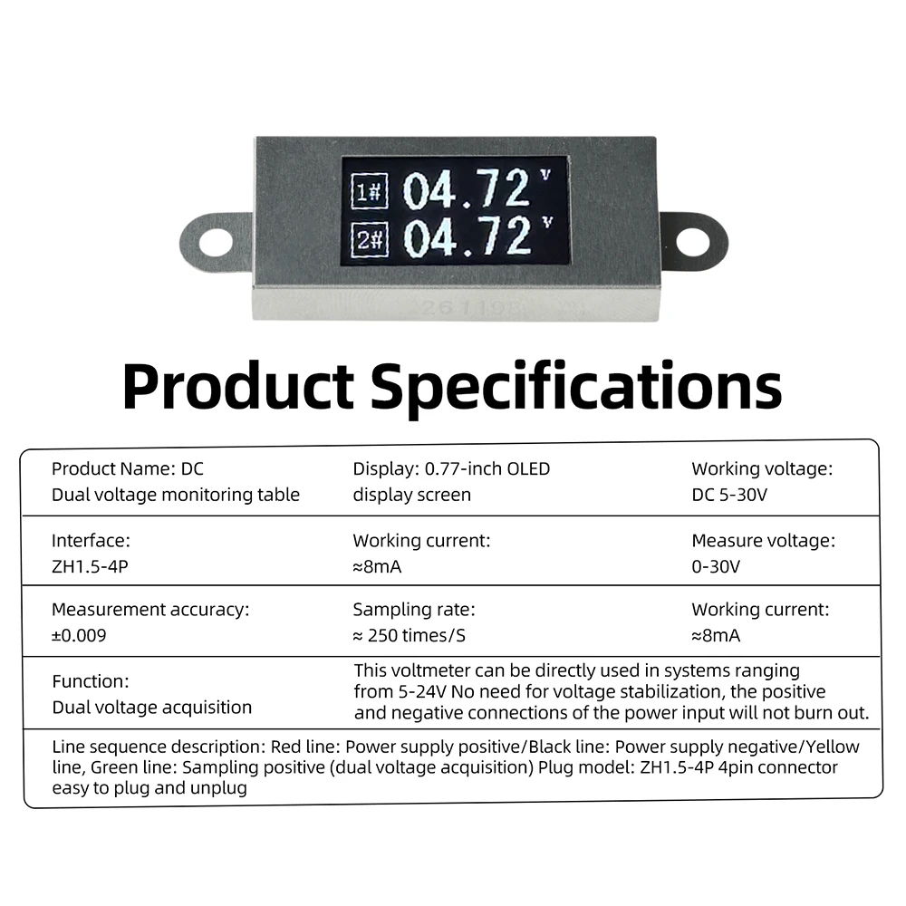 Digitales Voltmeter ZH1.5-4P 4-Pin DC 0-30V 0,77-Zoll OLED-Display Spannungsmessgerät für Elektrikerwerkzeug – Detail 8