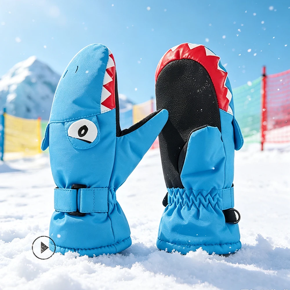 Children Ski Mittens Soft Fleece Lining Water Resistant Anti Slip Palm Vivid Cartoon Look For Snowball Fights And Outdoor Sports