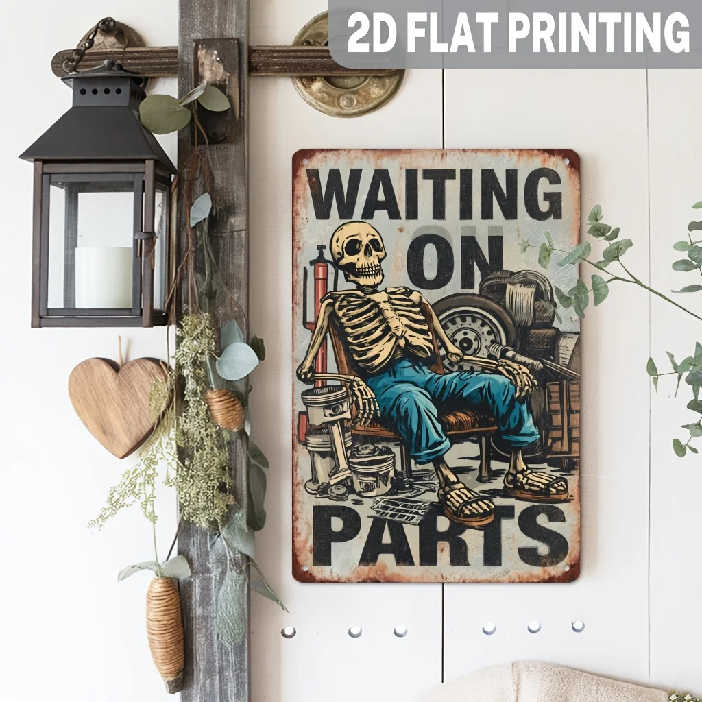 2D Flat, 1pc, Vintage Waiting on Parts Metal Sign, Automotive Workshop Wall Hanging, Garage Decor, Mechanic Shop Wall Art, for M