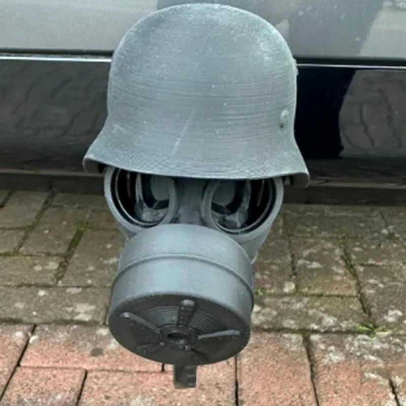 Trailer Hitch  Cover With Steel Helmet And Gas Mask  Prevent Receiver Tube From Rusting 3D Printed Trailer Hitch Ball Cover