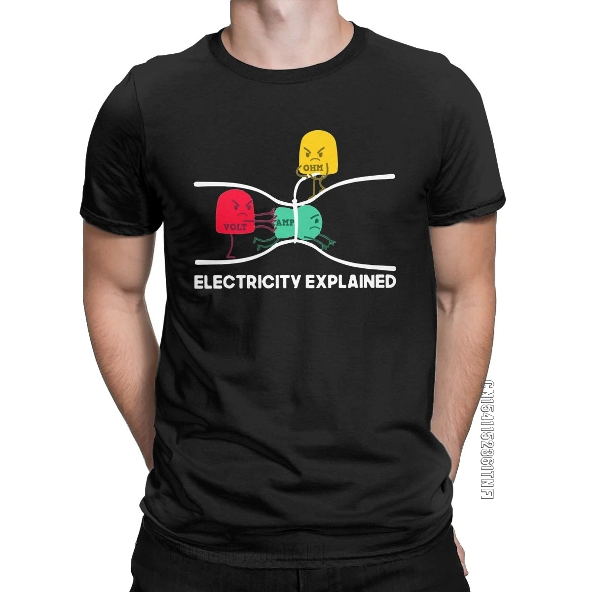 Men's T-Shirts Electricity Explained Physics Humorous Cotton Tee Shirt Classic Short Sleeve Ohm's Law T Shirt Crew Neck Tops