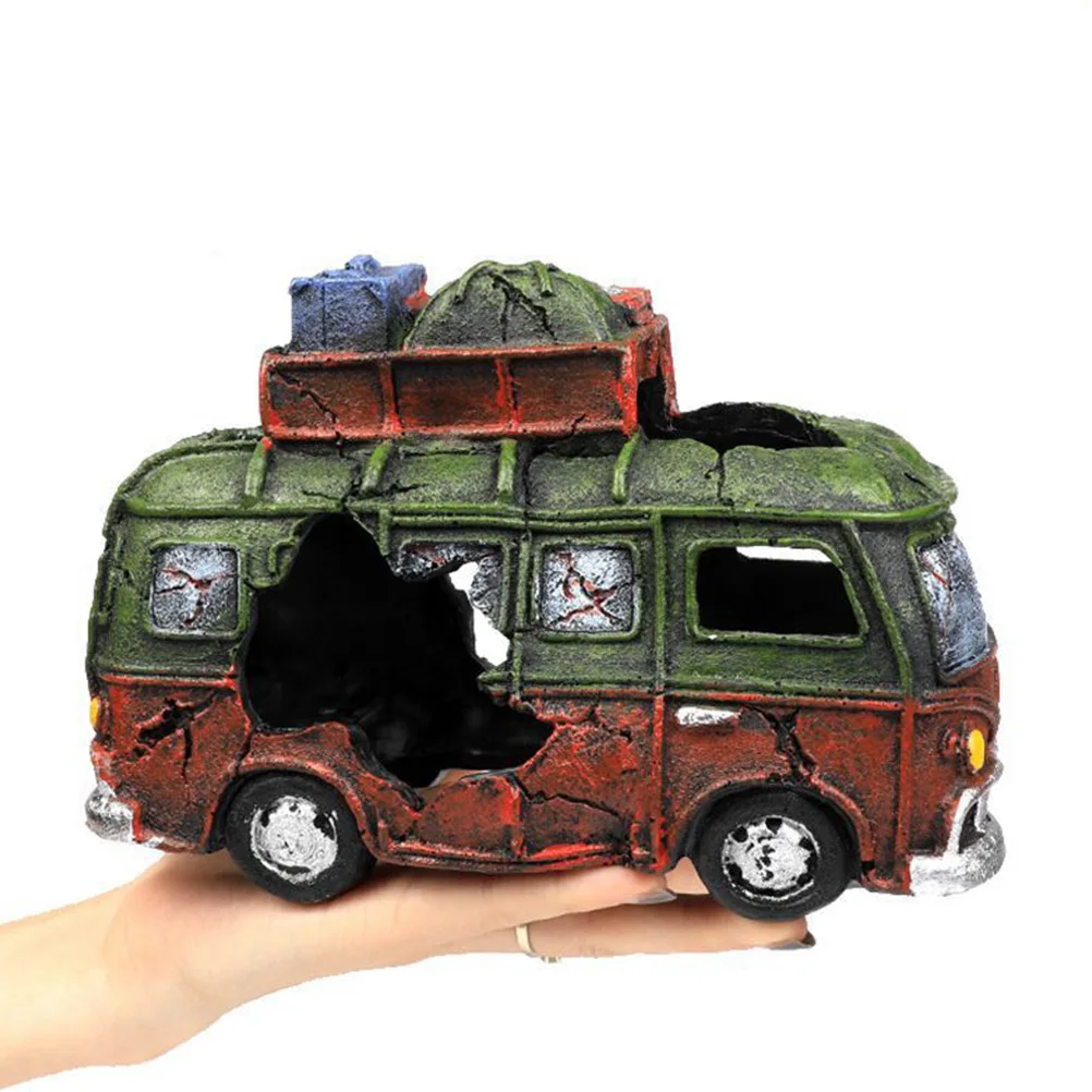 

1pc Sunken Car Aquarium Decor Resin Fish Tank Ornament Durable Underwater Landscape For Tank Crafts Home Office Furnishing