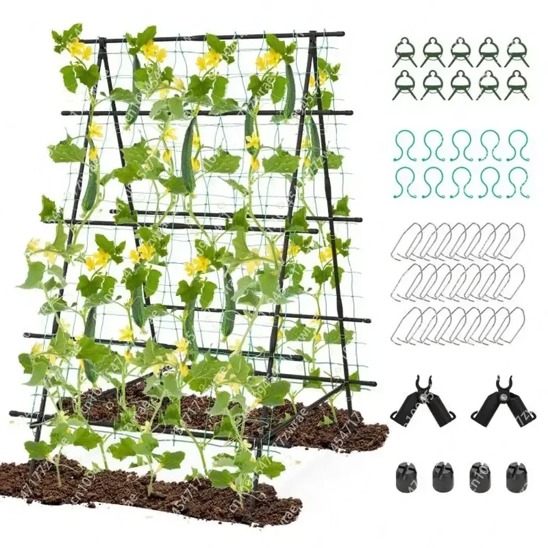 A-Frame Garden Cucumber Trellis with Netting Outdoor Climbing Plants Fence & Gate
