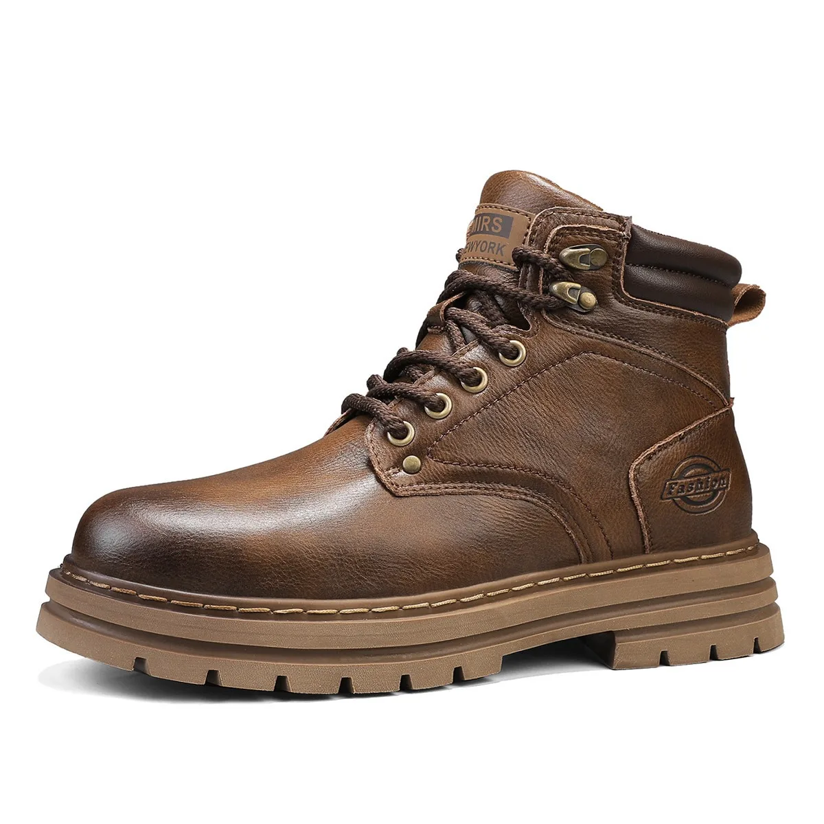 Men's Vintage Ankle Work Boots Genuine Cow Leather Lace-Up Thick Sole Non-Slip Outdoor Combat Boots Plus Size Fashion Men Shoes