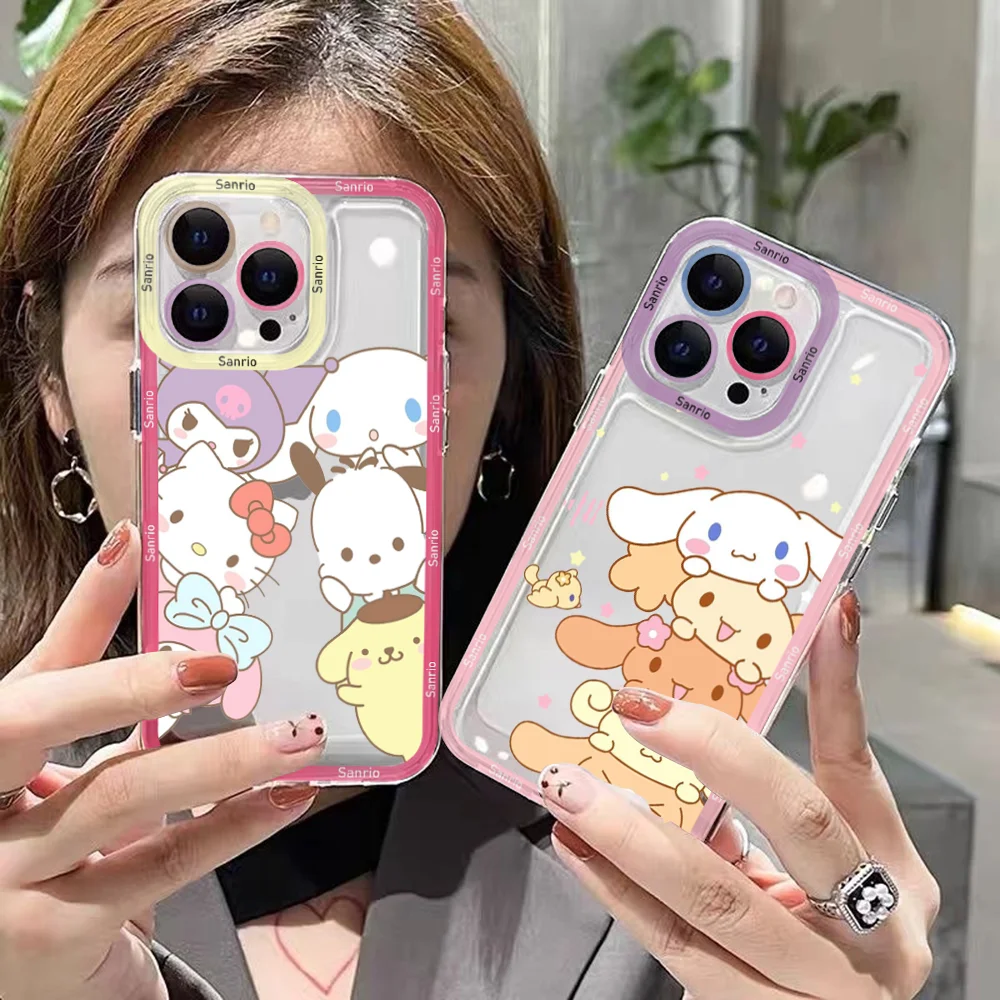 Pom Pom Purin Cinnamoroll Phone Case For iPhone 15 14 13 12 11 Mini Pro Max X XR XSMax 6S 6 7 8 Plus SE20 Transparent Cover