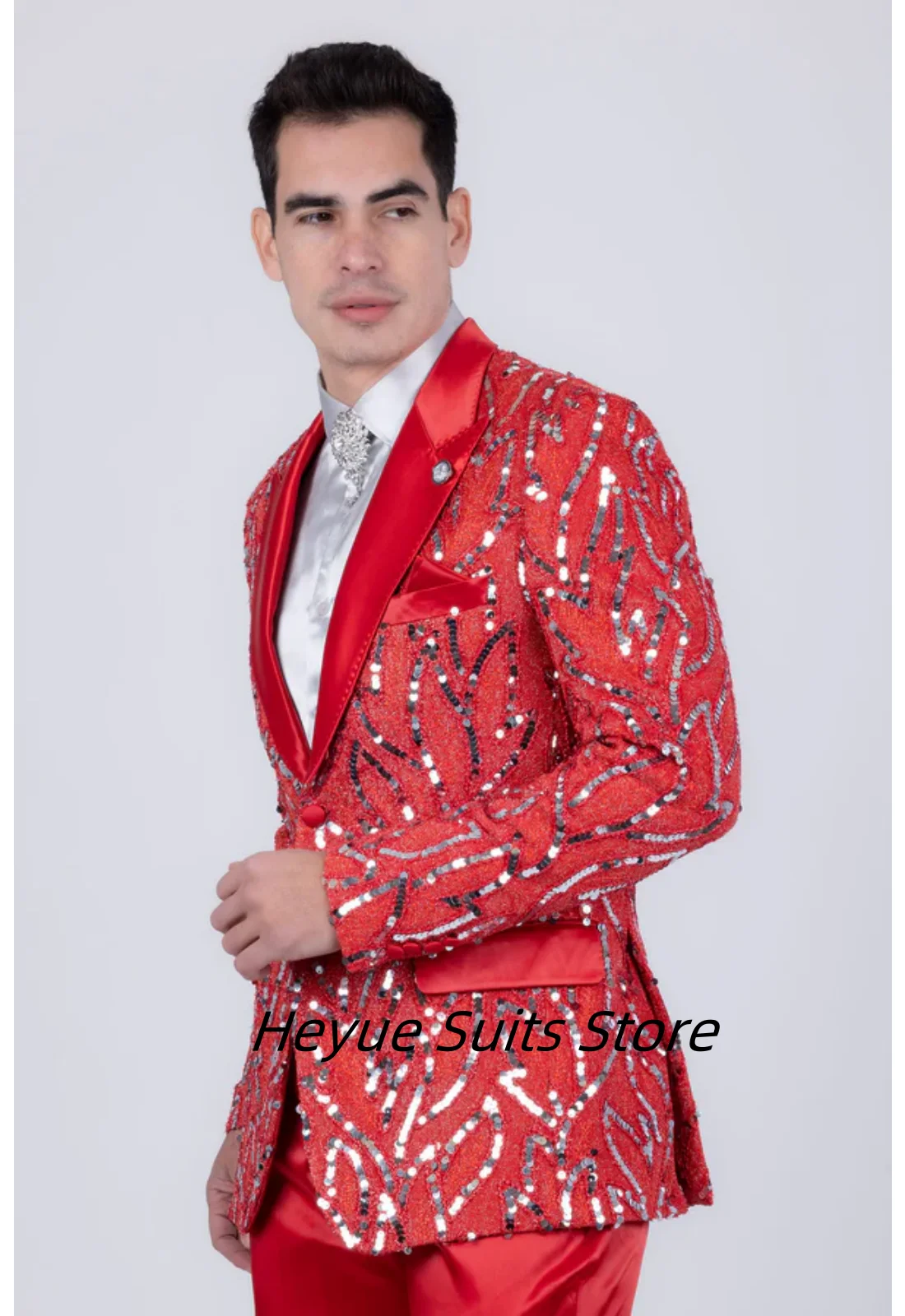Mode pailletten Mann Anzüge Slim Fit Spitze Revers Angepasst Bräutigam Party Smoking 2 Stück Sets Hübsche Männliche Blazer Kostüme Homme