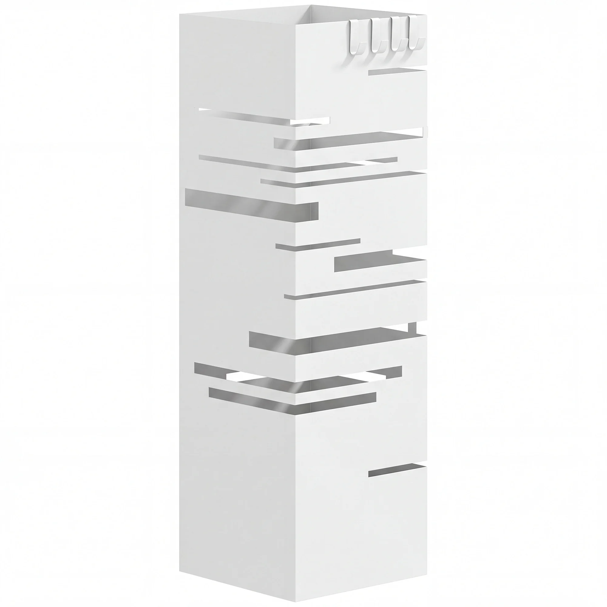 HOMCOM Soporte para Paraguas de Metal con 4 Ganchos y Bandeja Recolectora Extraíble para Entrada de Oficina 15.5x15.5x49 cm