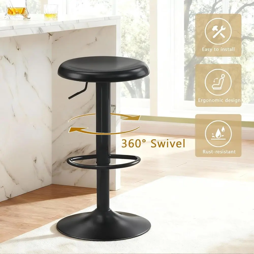 Coppia di sgabelli da bar girevoli regolabili, set di sgabelli senza schienale in metallo ad altezza bancone per isola della cucina o pub, nero