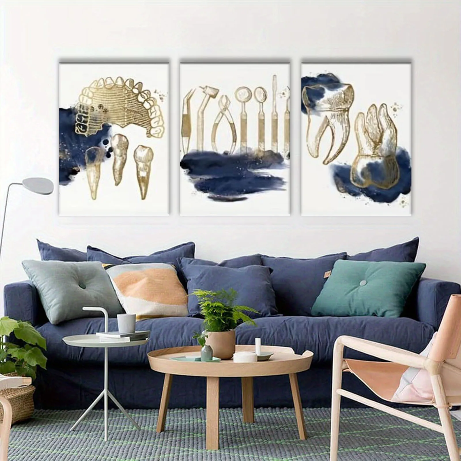 3pcs Set Dental Anatomy Canvas Wall Art, Pine Wood Framed Medical Teeth Illustrations, Orthodontics Surgery Posters for Dentist