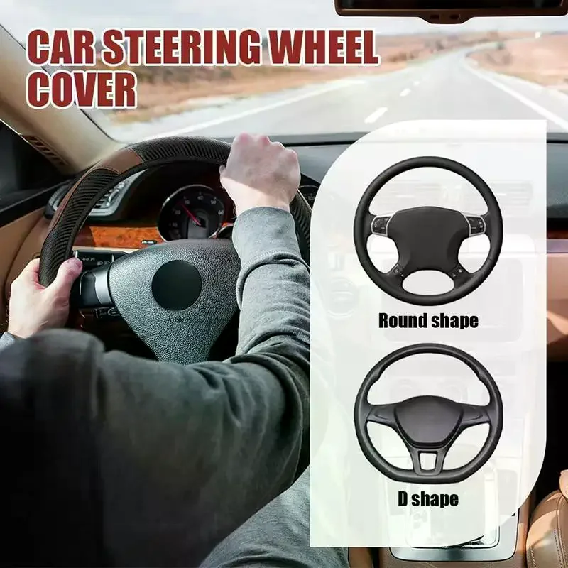 Synthetic Fiber Checkered Embossed Streamlined Car Rimless Steering Wheel Cover Suitable For 37-38cm Car Interior Decorations