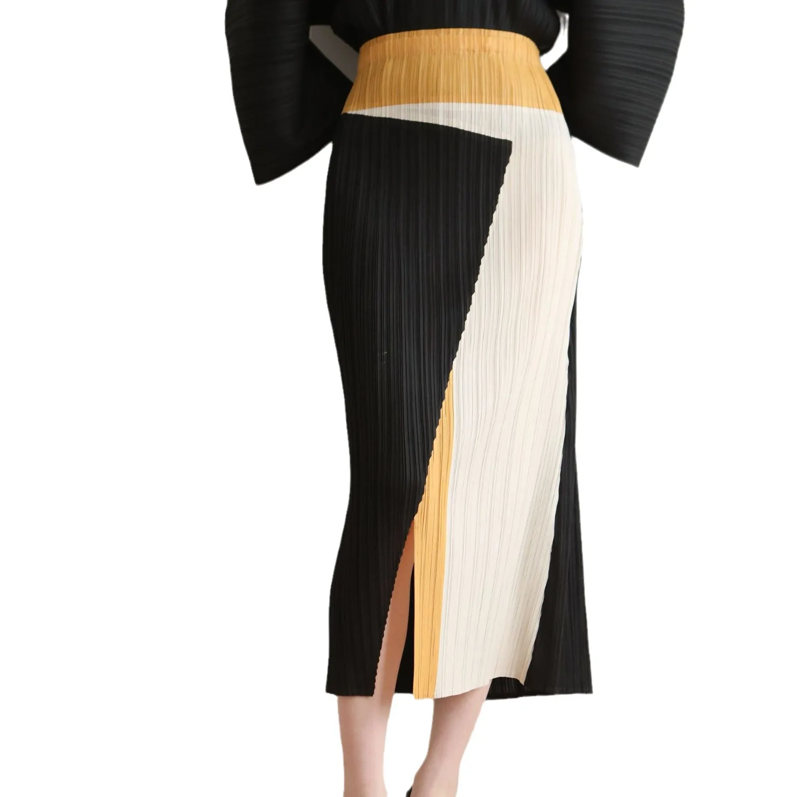 Miyake geplooide 2025, nieuwe niche-ontwerp damesrok, eenvoudige high-end casual mode, zwart-wit colorblock patchwork rokken