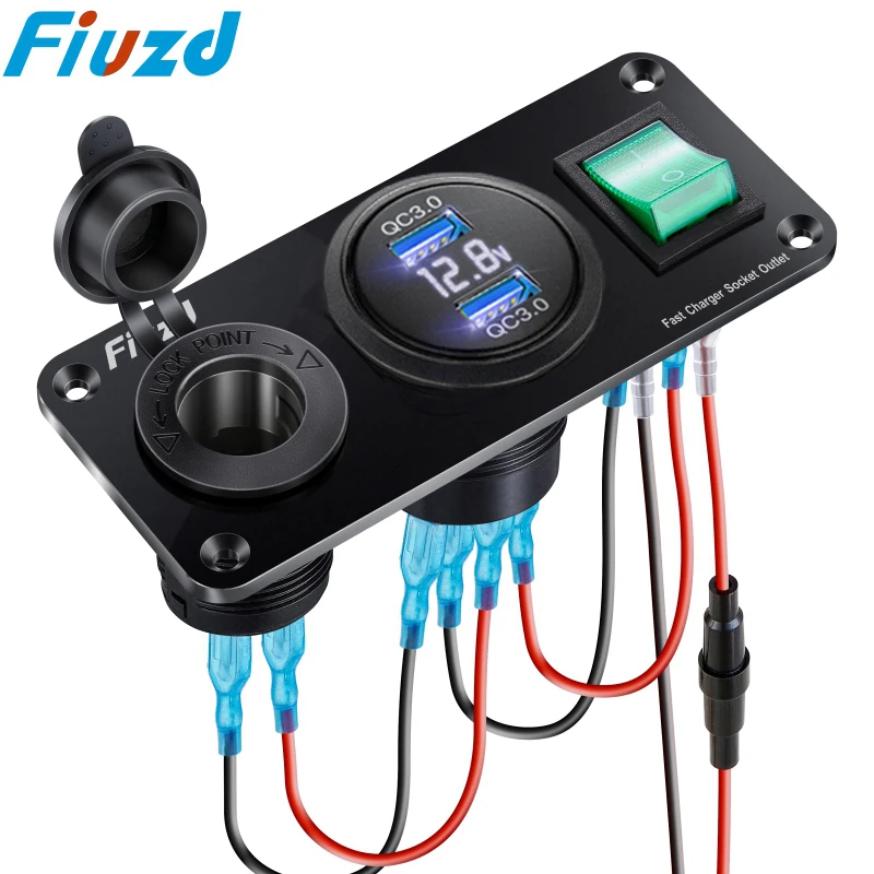 12V USB Outlet Panel PD3.0 & 18W QC3.0 Car USB Port Charger with Voltmeter Toggle Switch DIY Kit,Multiple Options