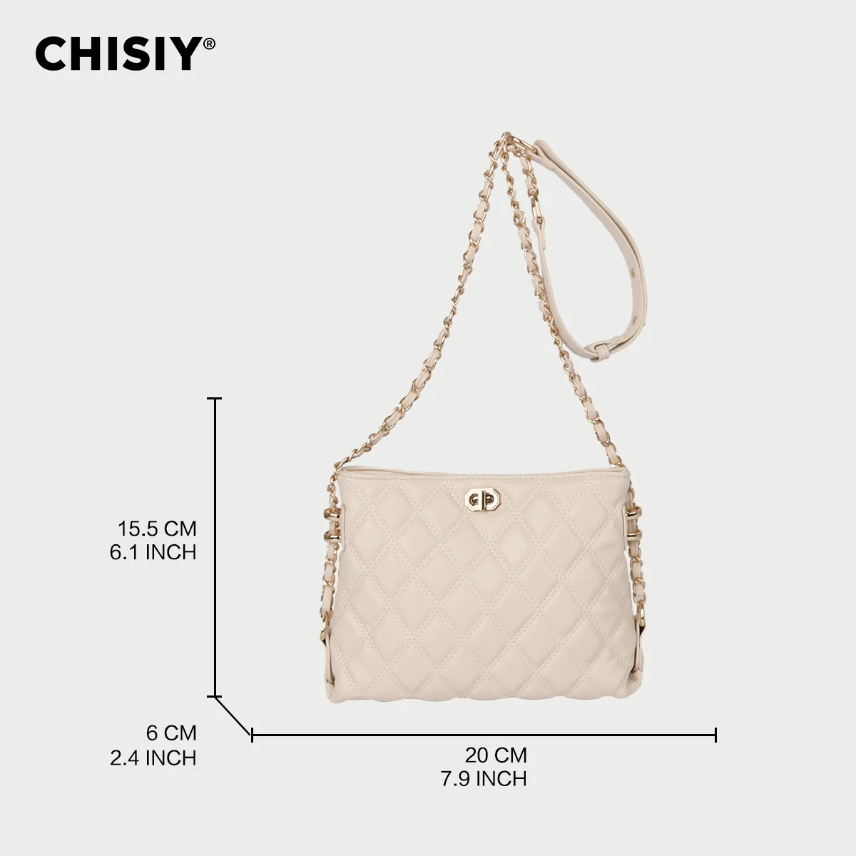 1pc Chisiy Original Handmade Diamond Pattern European Chain Shoulder Bag, Designed With Metallic Fastener, Pink Faux Leather