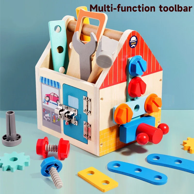 Montessori Multifunctional Wooden Busy House Toys Baby Preschool Learning Toy Hand-Eye coordination  Sensory Ability Train Toy