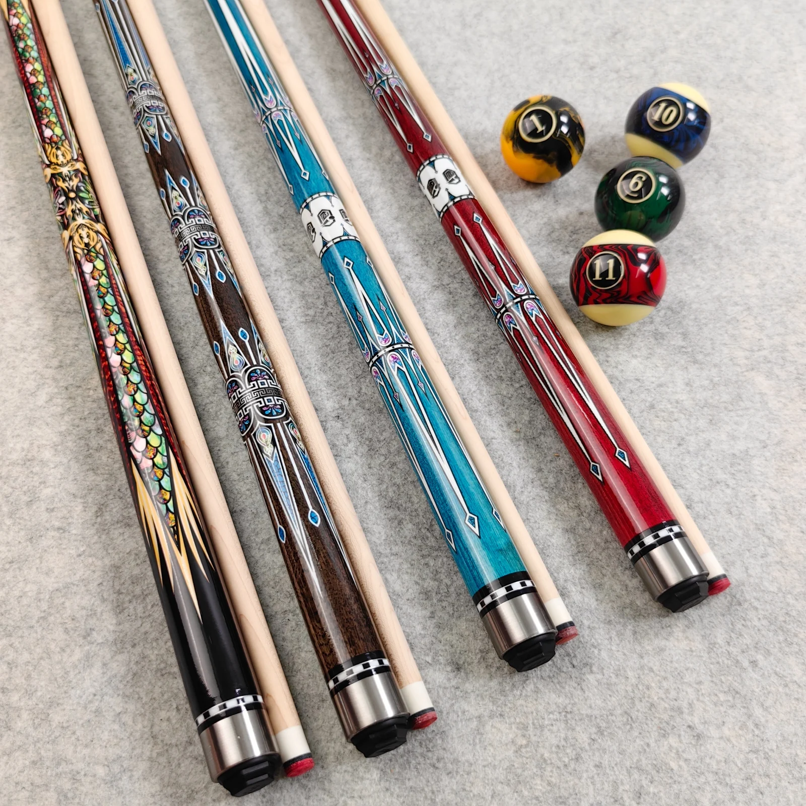 58 Inch 1/2 Split Maple Pool Cue Stick, 13mm Tip 19-20oz Billiard Cue, Exquisite Painted Butt for American 9-Ball & 8-Ball, Begi