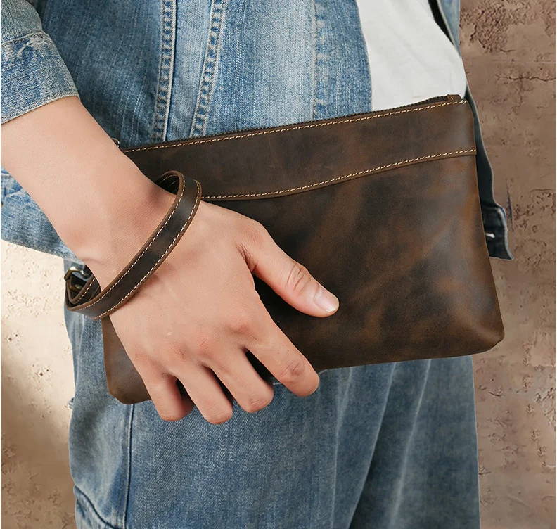 Genuine Leather Men's Clutch Wallet Male Zipper Business Daily Hand Bag Large Capacity Purse For Man Phone Pouth Belt bags bolso