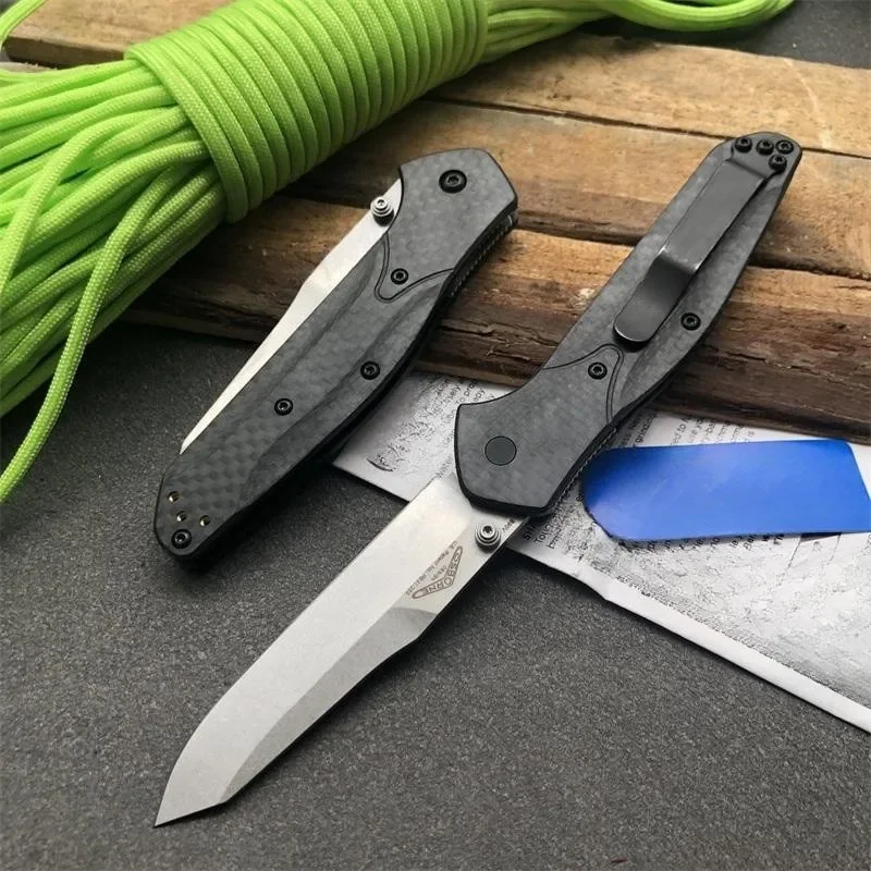 Tops 940 Osborne Pocket Folding Knife D2 Steel Tanto Blade,Carbon Fiber Handles Outdoor Camping Hunting Knives Tactical EDC Tool