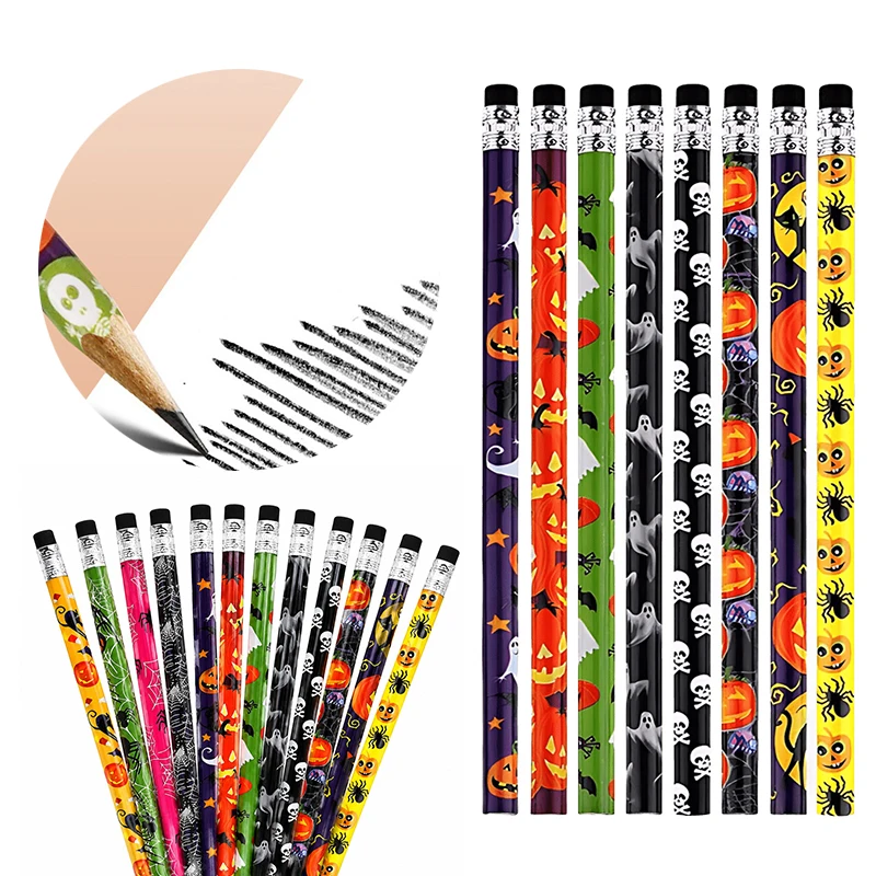 12-36PCS Halloween Themed Wooden Pencil Assorted Spooky Designs Random Color Writing Tool Holiday Gifts Office School Supply ZYF