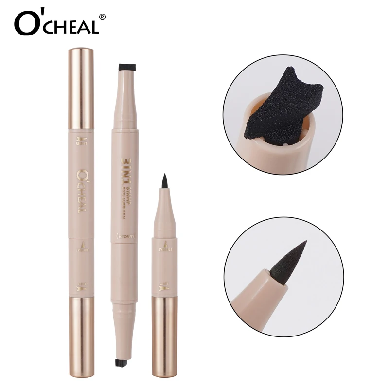 O'CHEAL 3 In 1 Stamp Eyeliner Pen Waterproof Non-Smudge Eyeliner Smooth Quick-Drying Long-lasting Dual-head Eye Tail Stamp