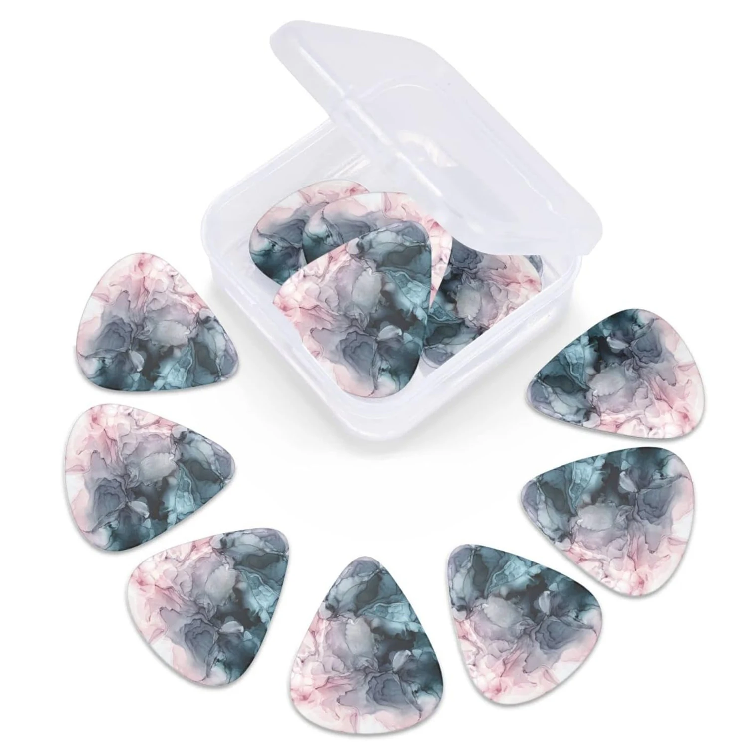 أعواد جيتار جديدة مقاس 0.71/1.0 مم مكونة من 12 قطعة - مادة ABS ممتازة مع لمسة نهائية ناعمة وطباعة ملونة على الوجهين، تتضمن صندوق تخزين PP