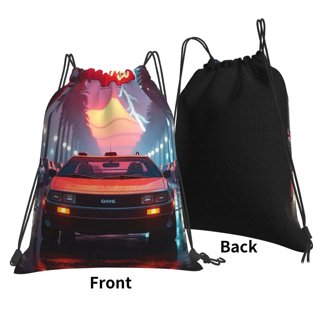 DeLorean Time Machine Back To The Future Backpacks Multi-function Drawstring Bundle Pocket Sports Bag
