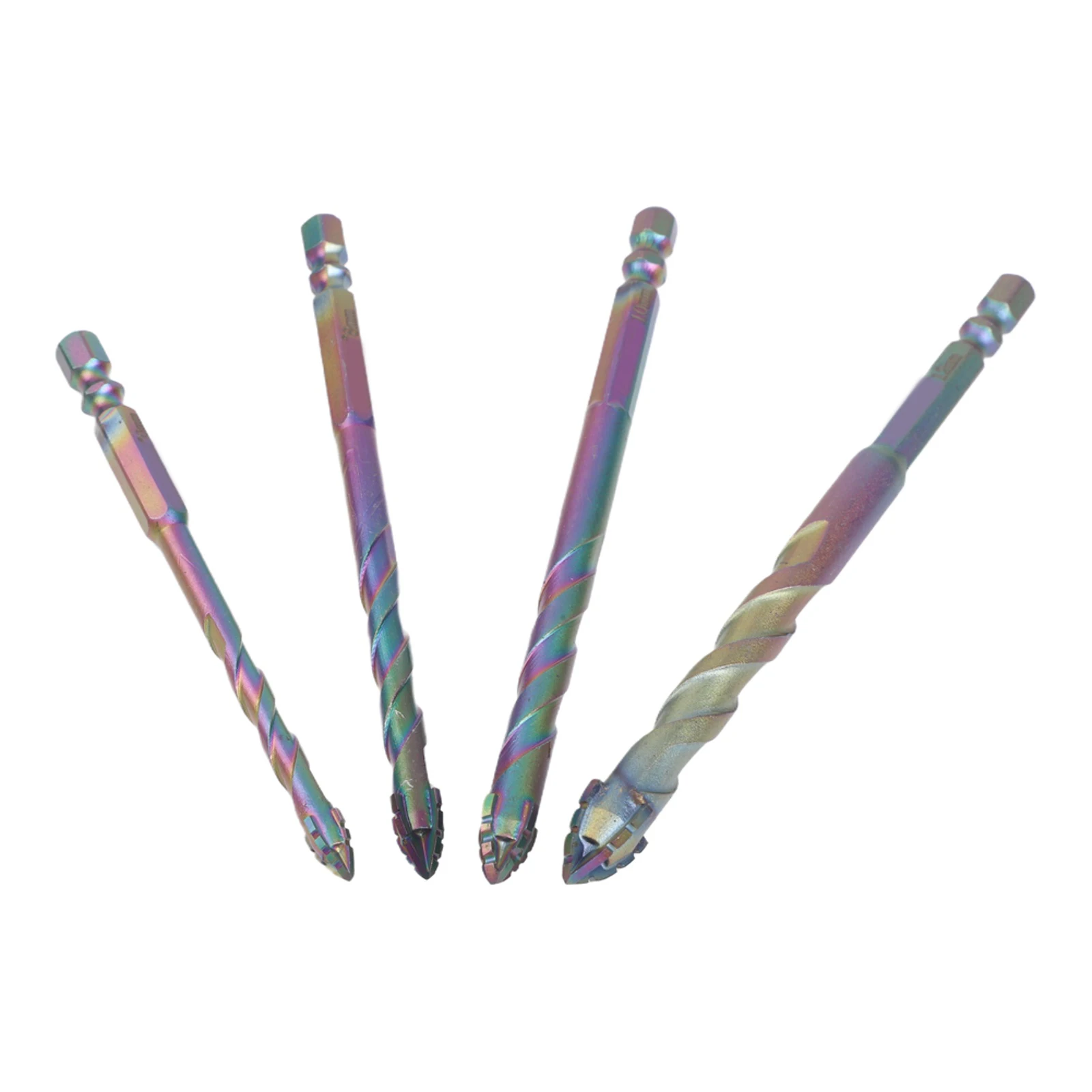 

Carbide Multifunctional Eccentric Drill Bits 4pcs for Tile Glass Wood Cement Metal Hex Shank Sizes 6mm 8mm 10mm 12mm