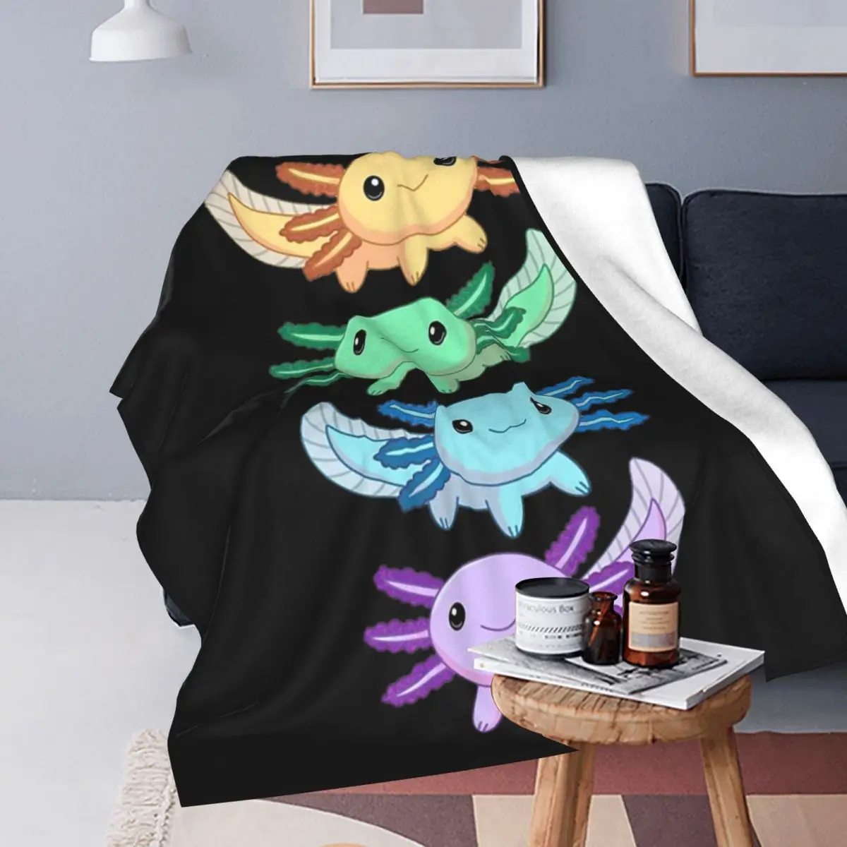 Rainbow Axolotl Blanket Soft Warm Flannel Throw Blanket Bedding for Bed Living room Picnic Travel Home Sofa