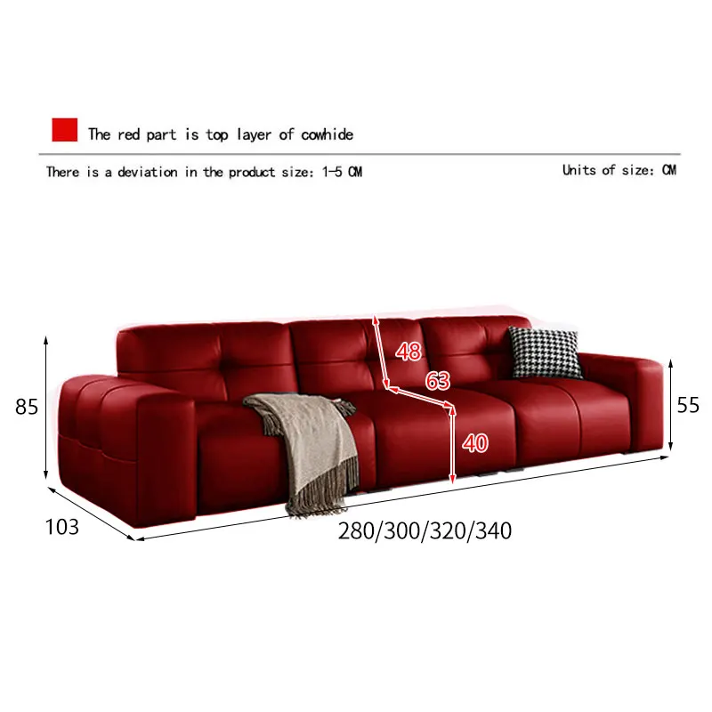 #Tofu Block Leather Sofa Head Layer Cowhide Italian Light Luxury Living Room Small Apartment Straight-row Sofa
