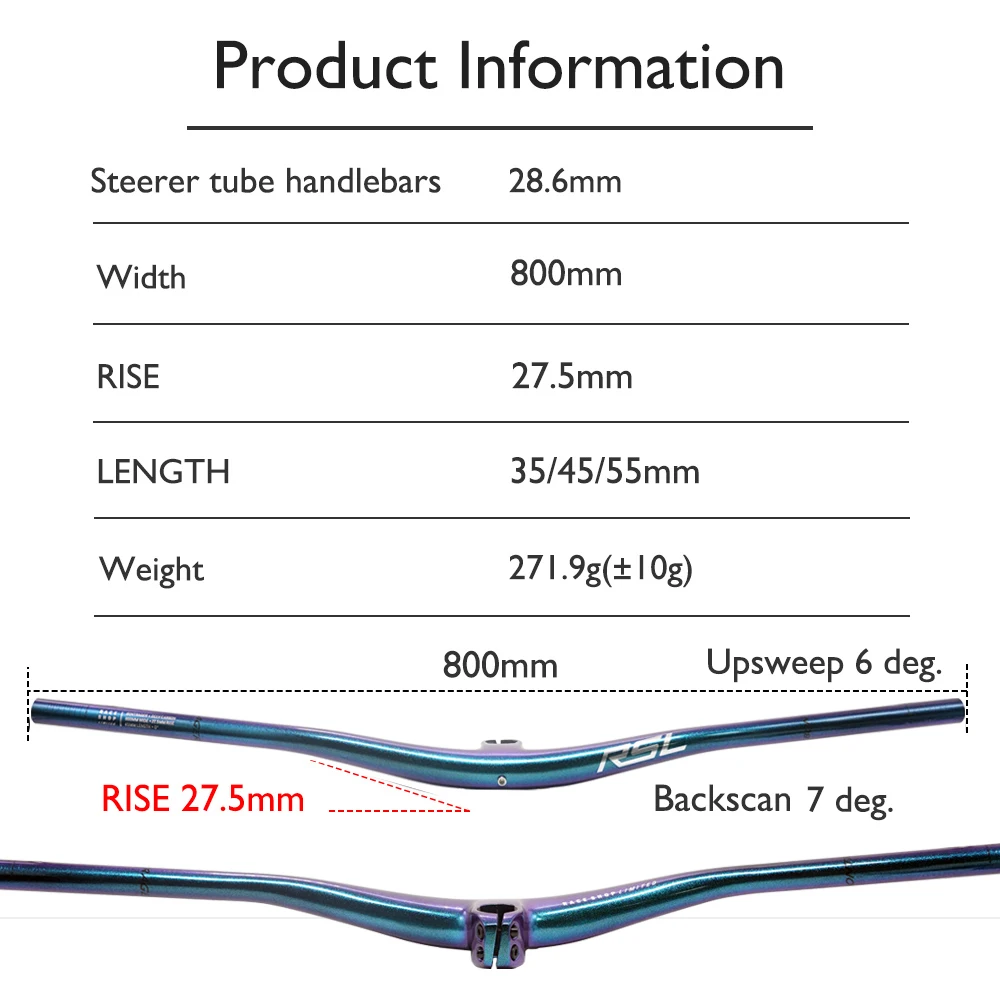 RSL OEM индивидуальный руль для горного велосипеда из углеродного волокна, меняющий цвет, 28,6 мм, подъем 27,5 мм, длина стержня 35/45/55 мм