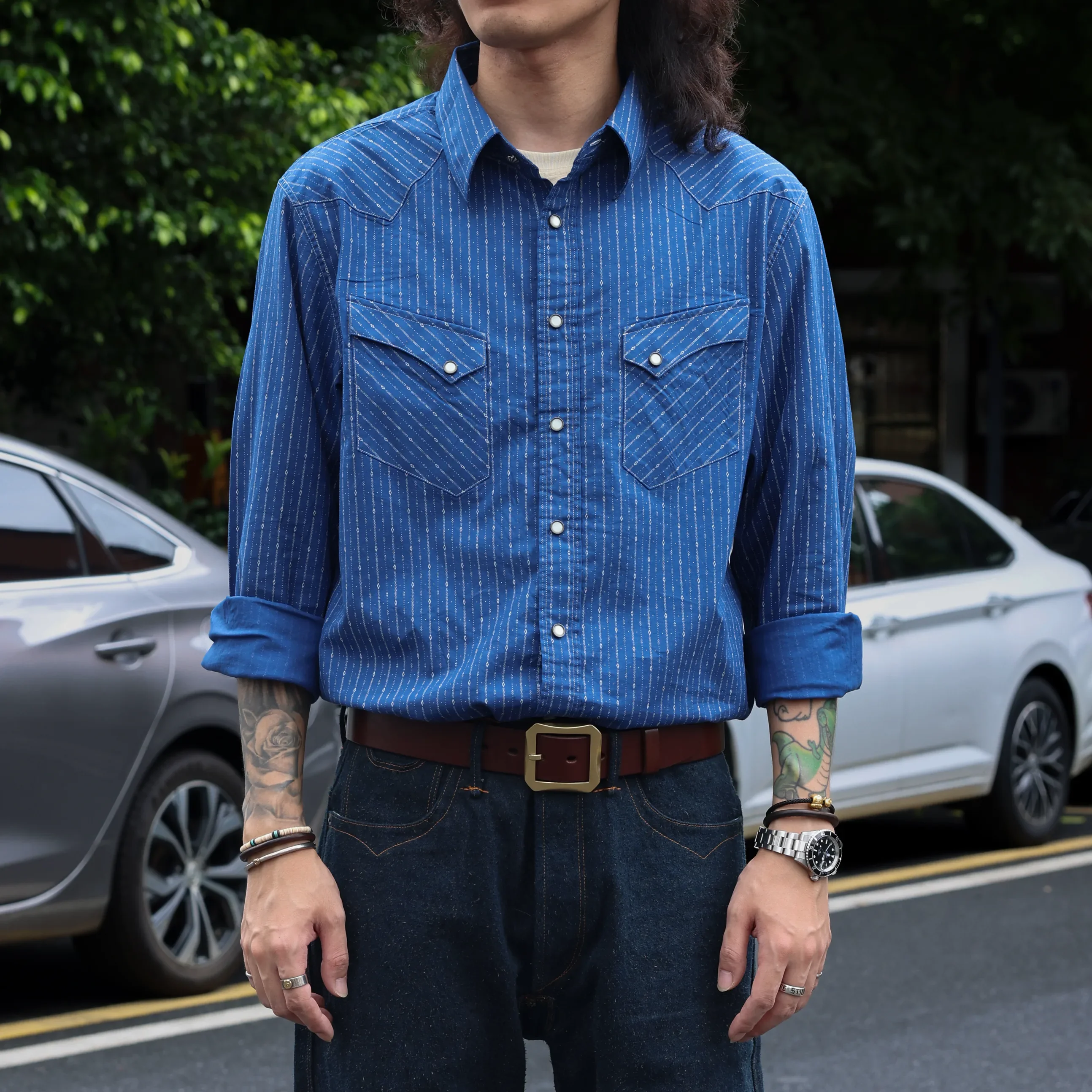 ST-0097 Red Tornado US Size Mans Cotton Wabash Printing Shirt Genuine Quality Vintage Strip Long Sleeve Loose Fitting Shirts