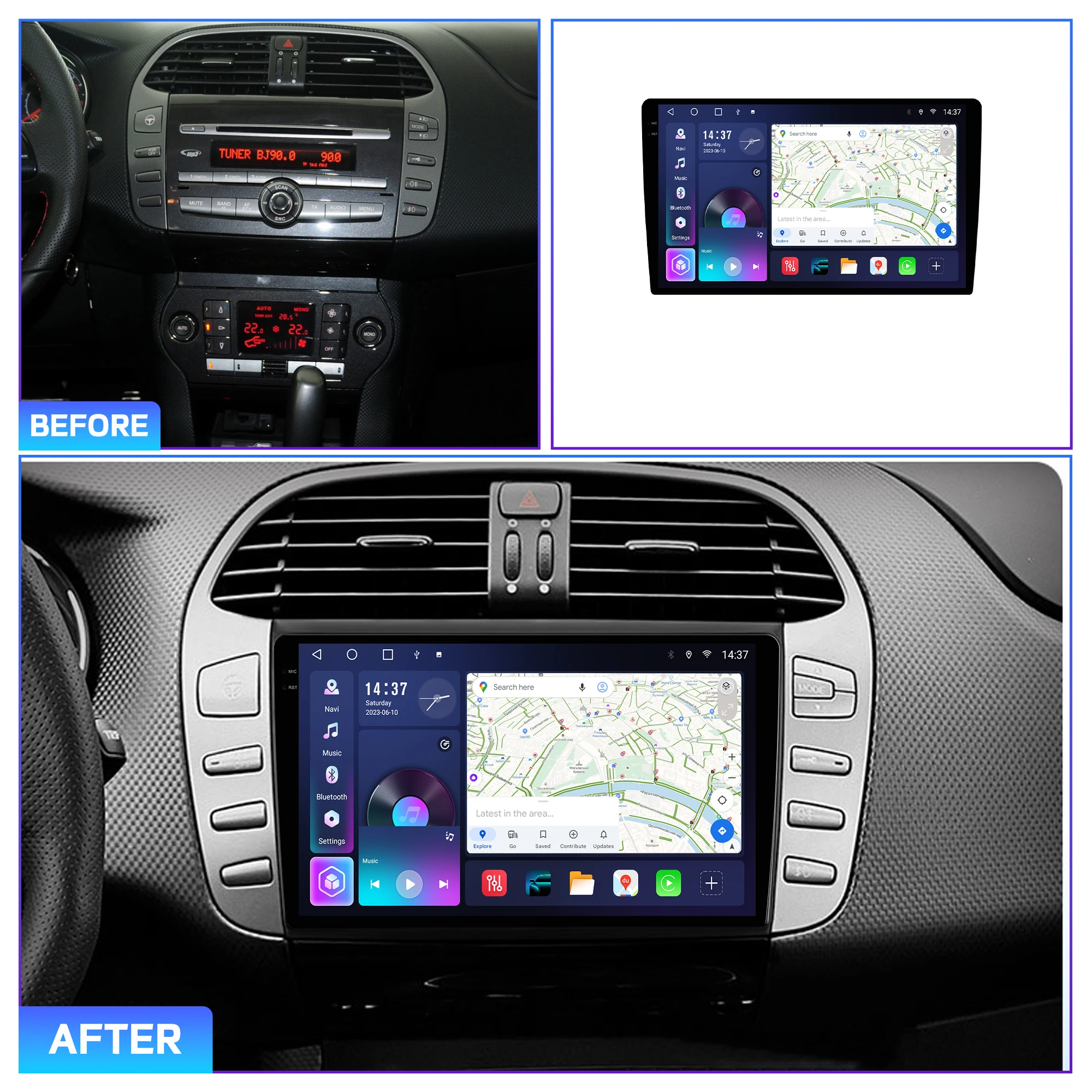 Penhui For FIAT BRAVO 2007 - 2014 Android Car DVD Player 2Din 9'' Touchscreen DSP Bluetooth Video Radio Multimedia System