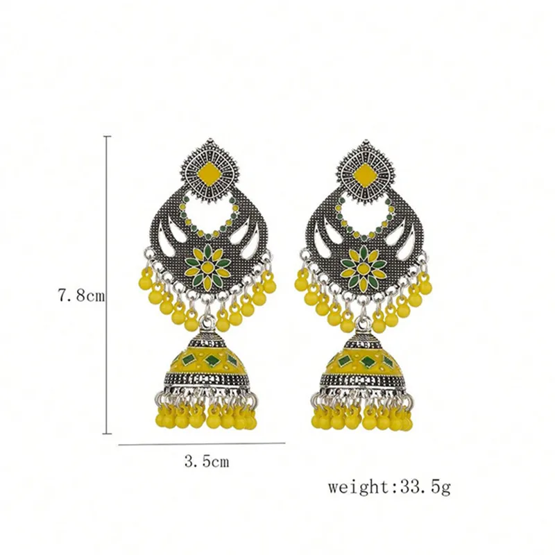 Kymyad Ethnic Hanging Earrings For Women Colorful Beads Tassel Long Earrings Vintage Earings for Womens Accessories Handmade