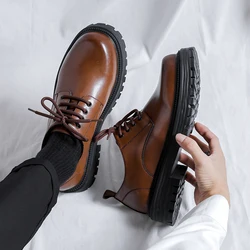 Fashionable Brand Men's Genuine Leather British Style Thick Bottomed Workwear Shoes Men's Comfortable Large Toe Leather Shoes