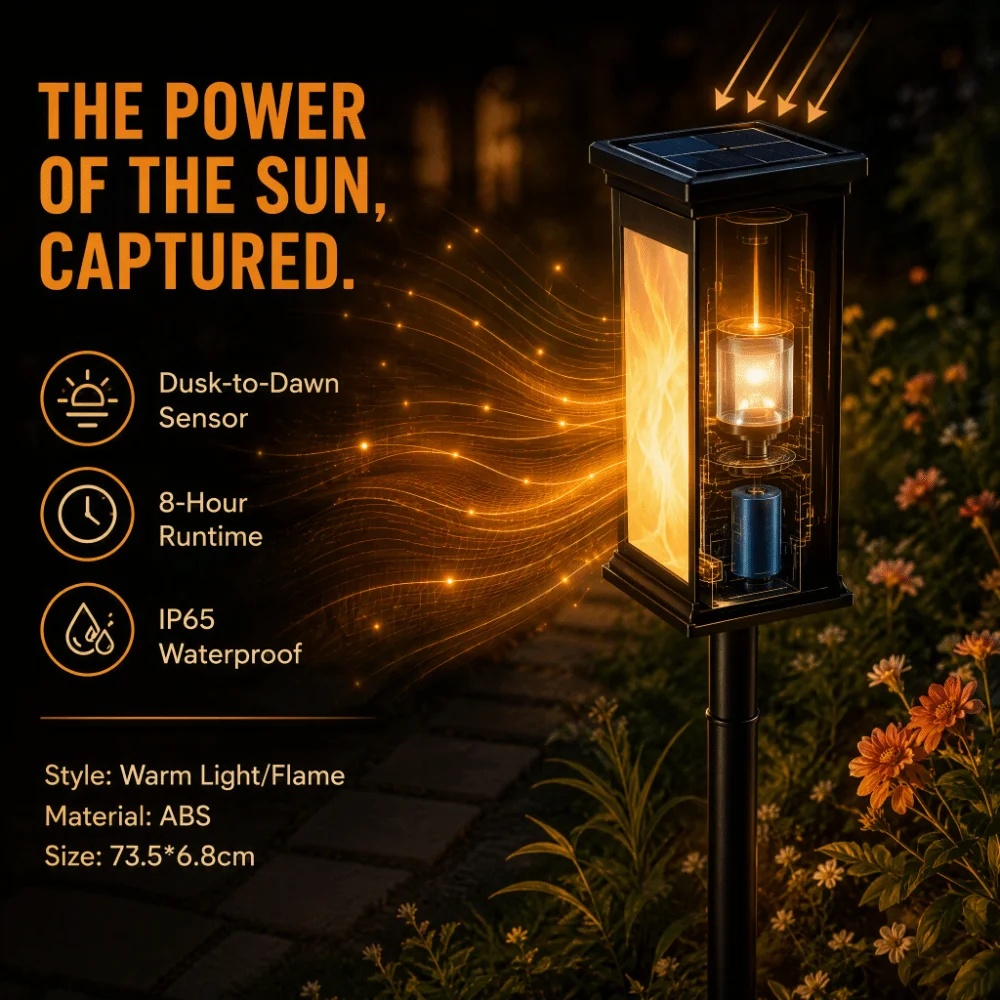 Waterproof Solar Pathway Lights Flickering Flame IP65 Waterproof Landscape Lights 3D Flame Simulated Flames Garden Path Light