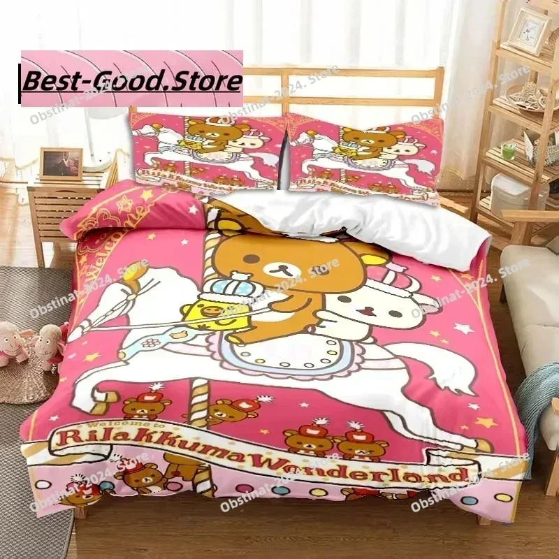 3D Print Cute Rilakkuma Bear Cartoon Kawaii Bedding Set Boys Girls Twin Queen Full Size Duvet Cover Pillowcase Bed Adult Bedroom