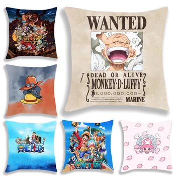 Funda de cojín de poliéster de una pieza, funda de almohada Luffy Zoro, Ley Ace, cuatro emperadores, sala de estar, silla, sofá, decoración del hogar