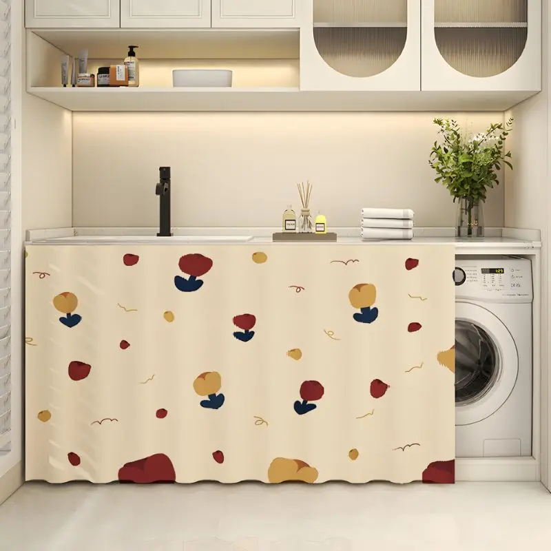 Cute Cartoon Flower Washing Machine Cover Curtain Dustproof Cabinet Cloth For Kitchen Home Decoration Organization