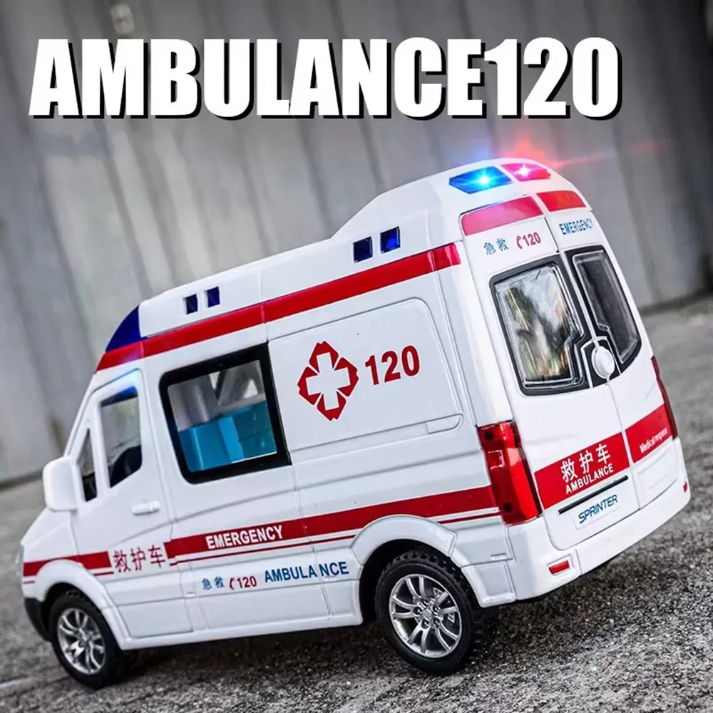 Schaal 1:32 Ambulance Auto's Speelgoed Miniatuur Modellen Metaal Diecast Rubber Banden Wiel Trek Voertuigen voor Kinderen Educatief Speelgoed