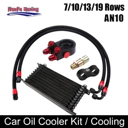 AN10 10AN Oil Cooler Kit Car Cooling System Universal Oil Sandwich Adapter Radiator Fuel Hose Fitting 7Rows 10Rows 13Rows 19Rows